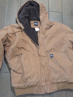 Real Ranch Hooded Canvas Work Jacket Fleece Lined - Brown